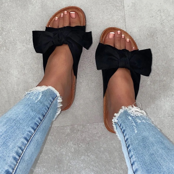 VERDUSA • Open Toe Flat Black Bow Knot Sandals Slides 🌺 - Picture 6 of 7